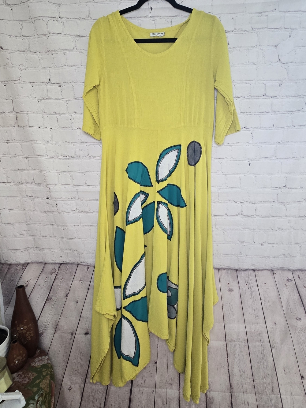 Asymmetric Sunny Yellow Floral Appliqué Dress